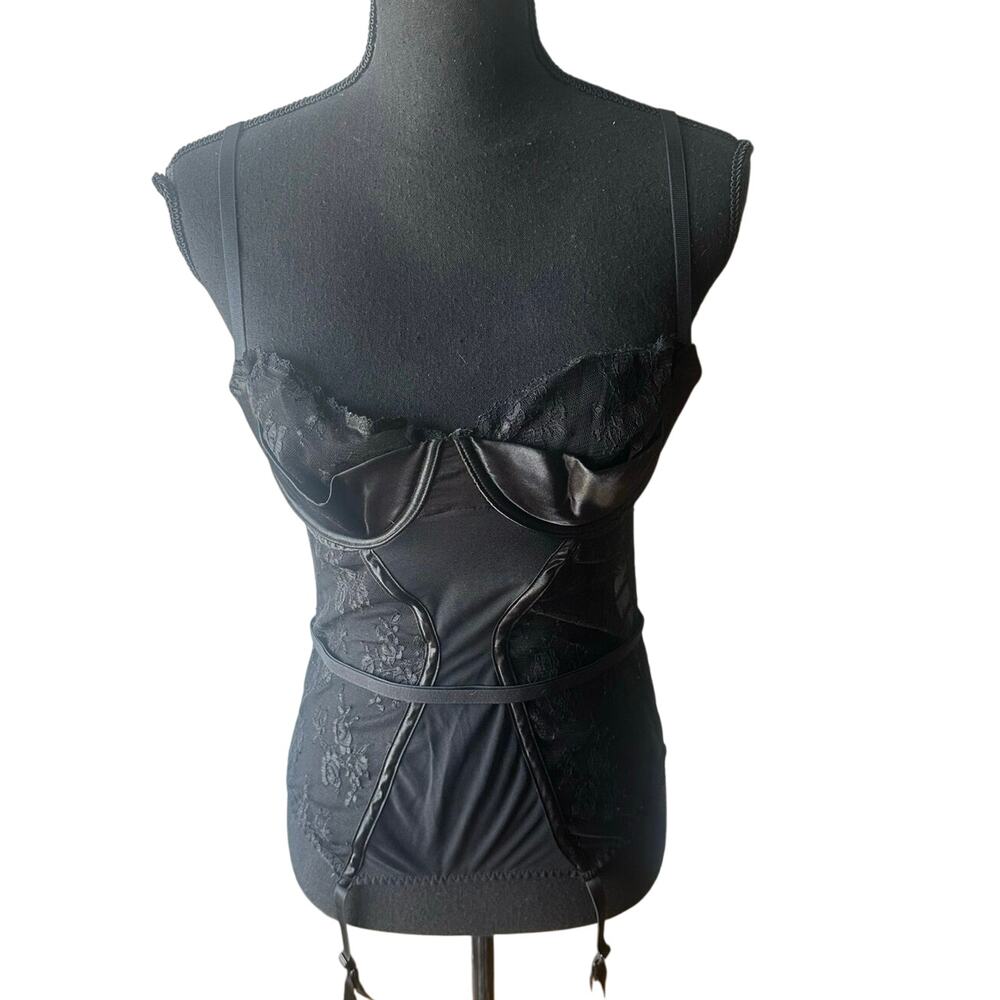 Blackhearts Lace Mesh Corset Bustier Garter Goth Boudoir Y2K Vintage size L
